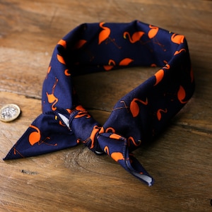 Handmade Cotton Flamingo Navy Bandana Retro Chic Unique Headband Neck Scarf P