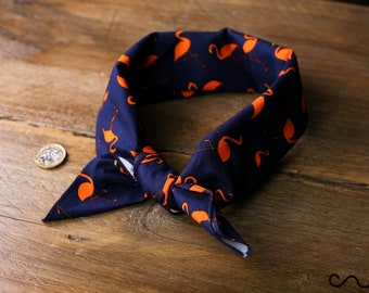 Handmade Cotton Flamingo Navy Bandana Retro Chic Unique Headband Neck Scarf P