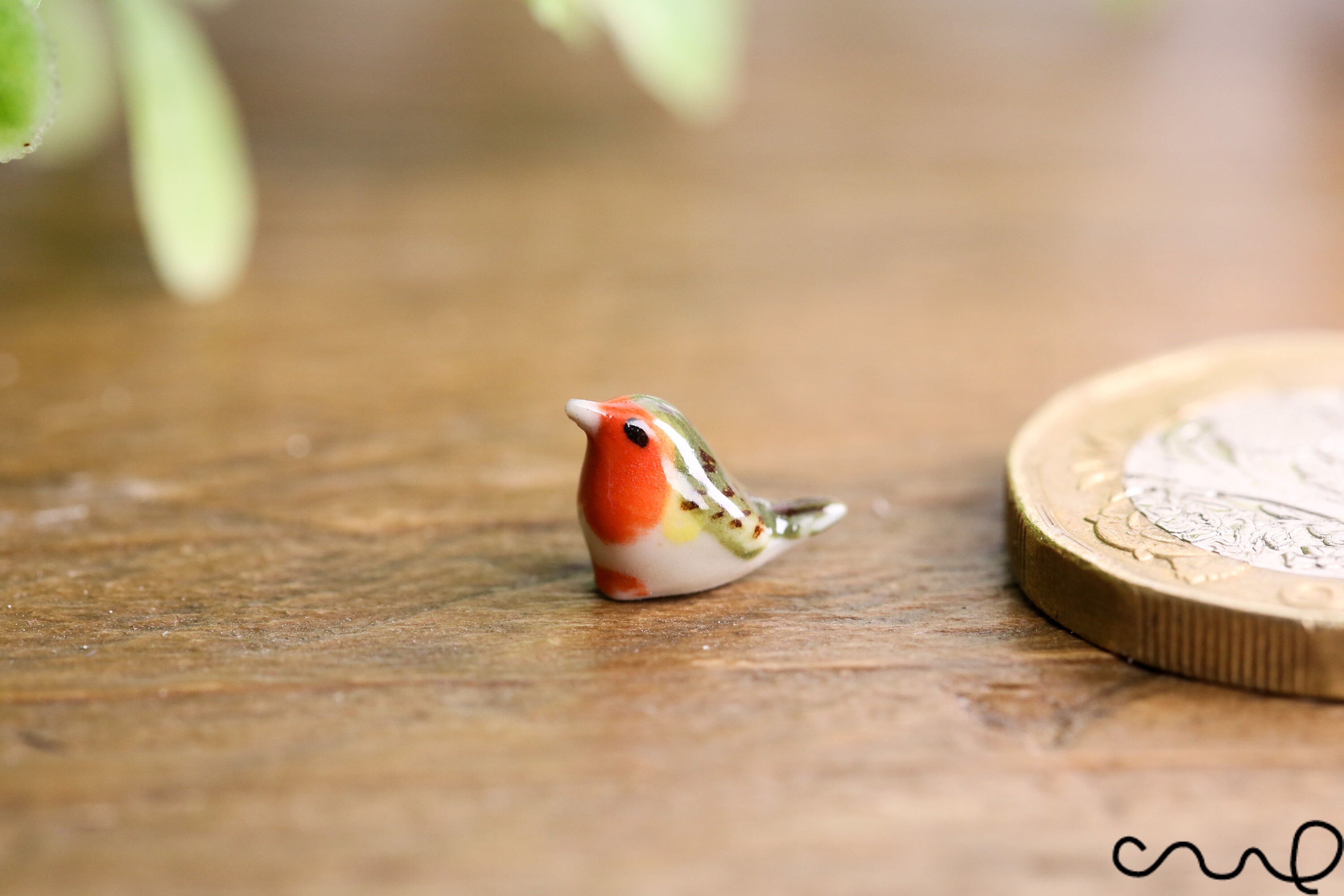 Hand Painted Tiny Ceramic Robin Figurine: Miniature Christmas