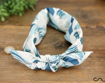 Handmade Cotton Blue & White Bandana Japanese Style Headband Neck Scarf Gift Wave Fuji Mountain