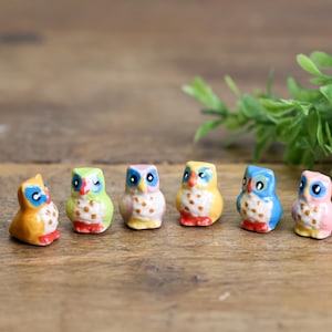 Hand-Painted Ceramic Owl Figurines: Tiny Animal Ornaments, Collectible Set