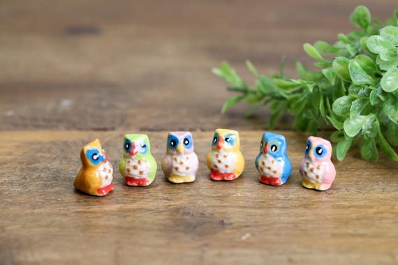 Hand-Painted Ceramic Owl Figurines: Tiny Animal Ornaments, Collectible Set