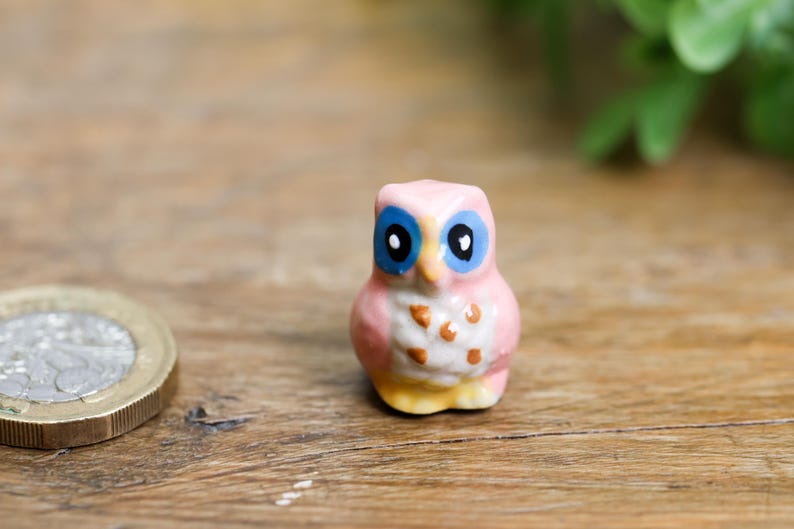 Figuras de búho de cerámica pintadas a mano: pequeños adornos de animales, set coleccionable imagen 5