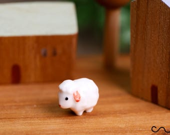 Handmade Tiny Ceramic Sheep Figurine – Hand-Painted Miniature Ornament for Christmas or Gift