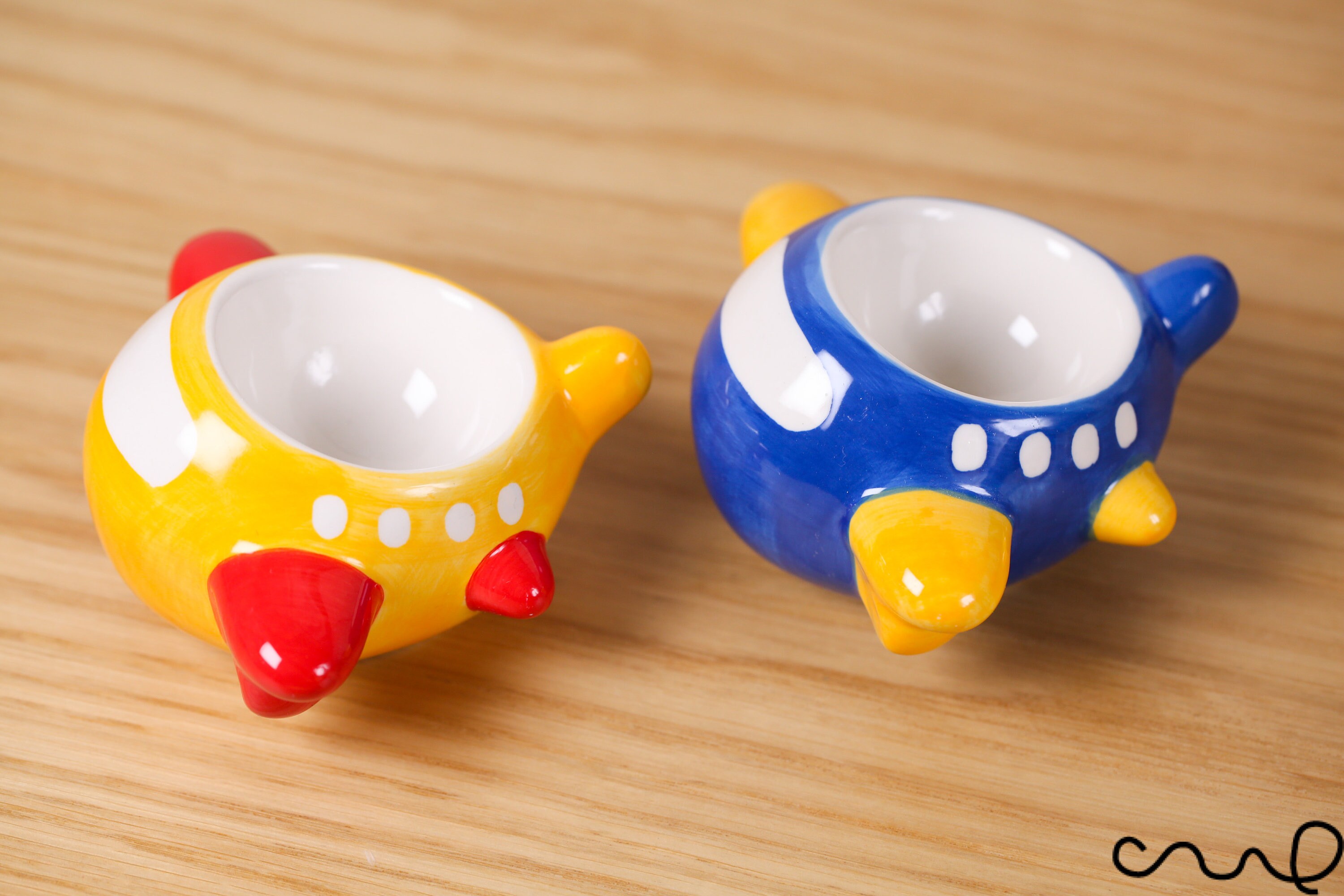 Handmade Ceramic Egg Cups Holder Yellow & Blue Aeroplane Etsy