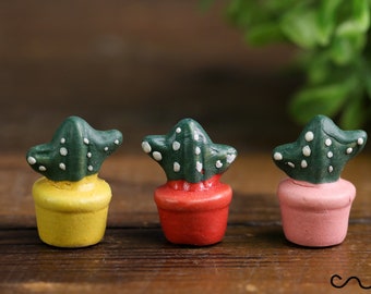 Hand Painted 3 Ceramic Cacti Cactus Set Cute Figurines Miniature Outdoor Tiny B