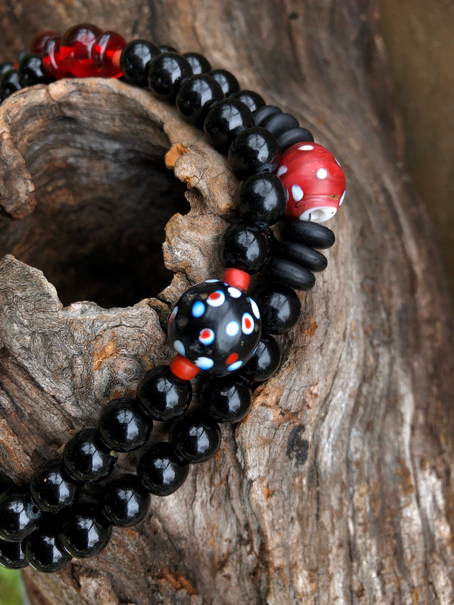 Black and red glass beads with oriental accents necklace Etsy