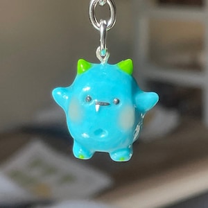 Blue Polymer Clay Monster Buddy Charm with Keychain