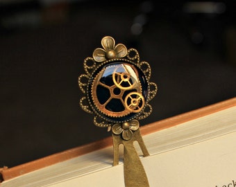 Marcapáginas de resina Steampunk, de metal bronceado, con fondo acrílico pintado a mano, ideal como regalo para amantes de los libros, Dark Academia