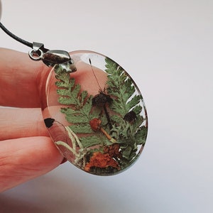 Echte Pilz Halskette Anhänger mit echtem getrocknetem Moos Miniatur Wald Halskette Natur Liebhaber Geschenk Moos Wald Amulett