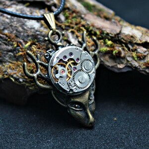 Steampunk jewellery Deer necklace Vintage watch Clockface pendant Clock mechanism Steampunk pendant Movement necklace Mother&#39;s day gift