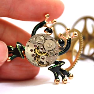 Brooch frog Steampunk pin Gears brooch Vintage watch Clockface jewelry Clock mechanism  Christmas Gift for Mom for Men Popular right now
