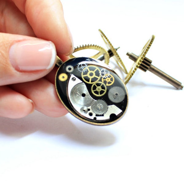 Clockpunk pendant Clockwork necklace Steampunk cosplay Retro style Gothic pendant Mechanical  pendant Steampunk cosplay jewellery Victorian