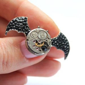 Brooch bat Steampunk jewelry Gift for mom Vintage watch Clockface brooch Clock mechanism Jewelry mechanism Halloween Gift