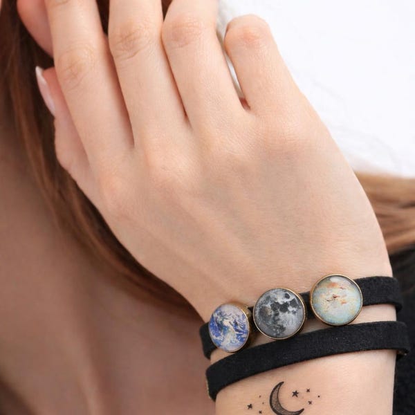 Space Bracelet Planet Jewelry Galaxy Jewelry Astronomy Science jewelry Leather Bracelet Gift for her Space Gift