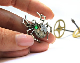 Gioielli Steampunk Orologio vintage Ciondolo quadrante orologio Meccanismo orologio Collana Steampunk Ciondolo ragno Collana movimento