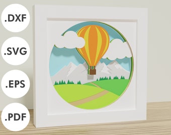 3D Air balloon shadowbox for paper cutting | SVG, EPS, DXF Digital download files | For Cricut and Silhouette | Childrens room DiY decor