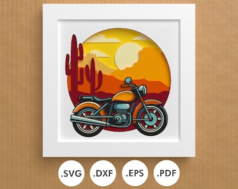 Motor ride mascular shadowbox | Layered paper/cardstock | SVG, EPS, DXF, digital download | For Cricut, Silhouette, laser or handcutting