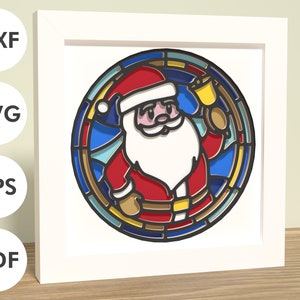 Santa shadowbox - Stained glass style | Layered paper/cardstock | SVG, EPS, DXF, digital download | For Cricut, Silhouette, laser, plotter
