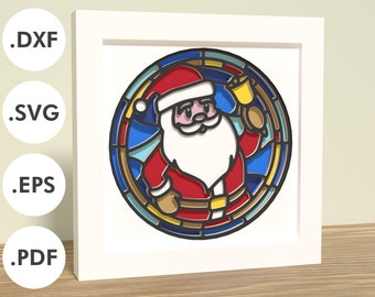 Santa shadowbox - Stained glass style | Layered paper/cardstock | SVG, EPS, DXF, digital download | For Cricut, Silhouette, laser, plotter