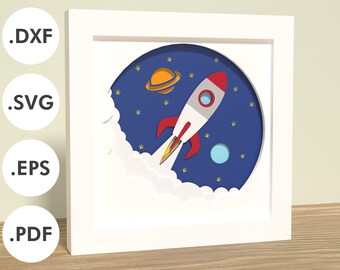 Rocket into space shadowbox | Layered paper/cardstock | SVG, EPS, DXF, digital download | diy deco project for Cricut, Silhouette & laser