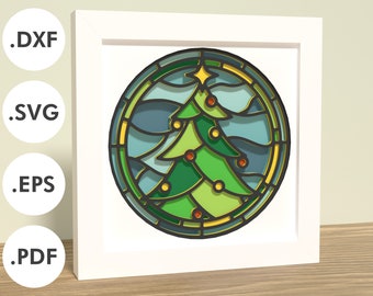 Christmass tree shadowbox - Stained glass style | Layered paper/cardstock | SVG, EPS, DXF, digital download | For Cricut, Silhouette, laser