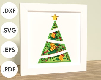 Christmass Tree shadowbox - Shapes style | Layered paper/cardstock | SVG, EPS, DXF, digital download | For Cricut, Silhouette, laser