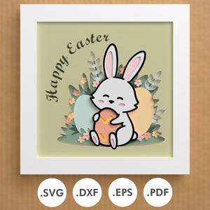 Joyeuses Pâques shadowbox | Lapin et oeufs | Papier stratifié/carton | SVG, EPS, DXF, fichier à télécharger | Pour Cricut, Silhouette, laser
