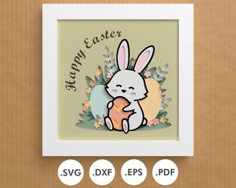 Easter Bunny Shadowbox: Layered Papercut Design SVG, EPS, DXF for cricut, silhouette, lasercutting or handcrafting (Digital Download)