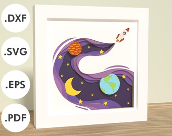 Rocket - negative space shadowbox | Layered paper/cardstock | SVG, EPS, DXF, digital download | For Cricut, Silhouette, laser