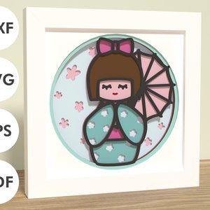 Kokechi doll 3D shadowbox / Japan lover / Carta/cartoncino a strati / SVG, EPS, DXF, file di download digitale / Per Cricut, Silhouette, laser, ecc.