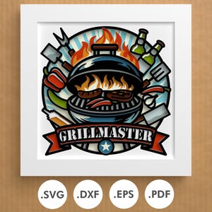 Grillmaster Shadowbox / regalo per la festa del papà / Carta/cartoncino a strati / SVG, EPS, DXF, file di download digitale / Per Cricut, Silhouette, laser