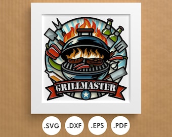 Grillmaster Shadowbox | fathersday gift | Layered paper/cardstock | SVG, EPS, DXF, digital download file | For Cricut, Silhouette, laser