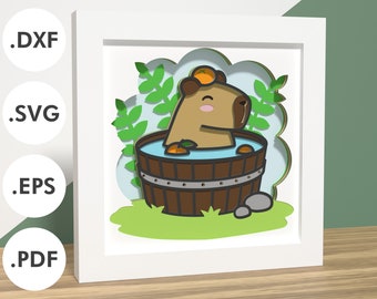 Capybara in a hottub 3D shadowbox | Layered paper/cardstock | SVG, EPS, DXF, digital download file | For Cricut, Silhouette, laser
