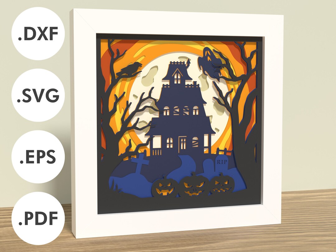 Halloween Shadowbox Haunted Mansion Layered Paper/cardstock Etsy