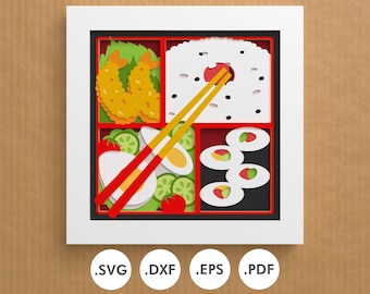 Bento Box Papercraft Shadowbox: Japanese Food Art SVG, EPS, DXF for cricut, silhouette, lasercutting or handcrafting (Digital Download)