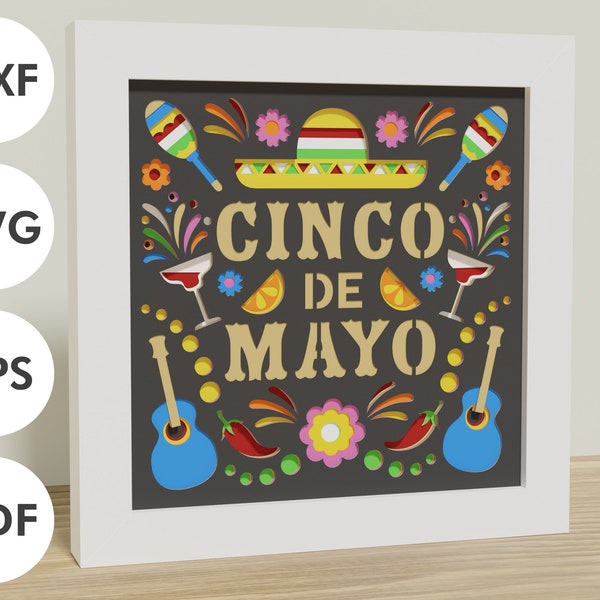 Cinco de Mayo Shadowbox 3D | 5 de mayo | Vacaciones americanas y mexicanas | SVG, EPS, DXF | archivos de descarga digital para cricut/silhouette
