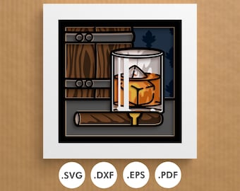 Whiskey Shadowbox: Layered Paper Art, Masculine Design SVG, EPS, DXF for cricut, silhouette, lasercutting or handcrafting (Digital Download)