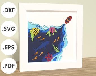 Boat - negative space shadowbox | Layered paper/cardstock | SVG, EPS, DXF, digital download | For Cricut, Silhouette, laser