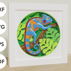 Caja de sombras camaleón 3D | Archivos de descarga digital SVG, EPS, DXF ? Para Cricut y Silueta | Decoración del hogar DiY de animales de la selva