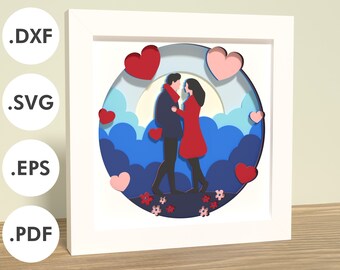 Valentine - Love in the clouds shadowbox | Layered paper/cardstock | SVG, EPS, DXF, digital download | For Cricut, Silhouette, laser or hand
