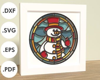 Snowman shadowbox - Stained glass style | Layered paper/cardstock | SVG, EPS, DXF, digital download | For Cricut, Silhouette, laser, plotter