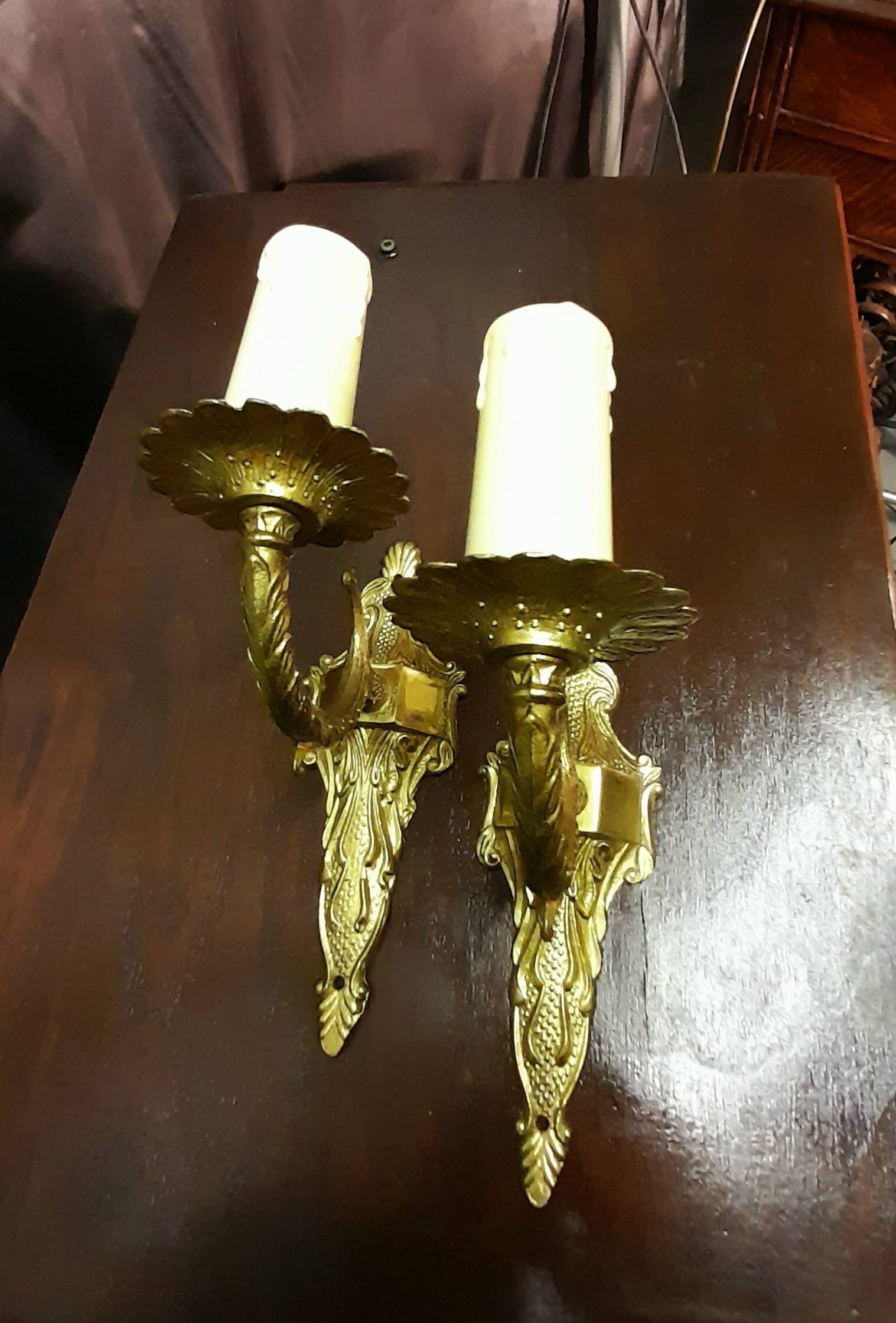 Vintage pair of ornate brass single candle wall lights. Etsy