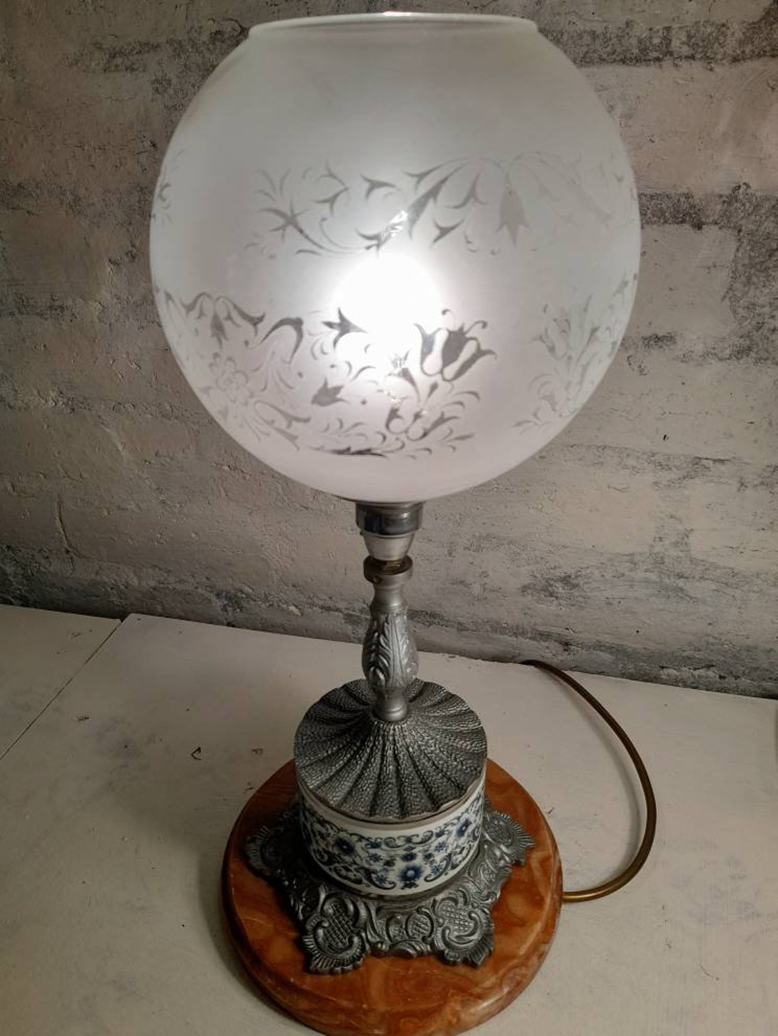 Ornate vintage table lamp with marble base decorative ceramic Etsy