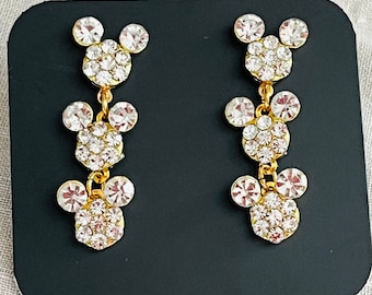 Disney Rhinestone Earrings, Mickey Mouse Earrings, Disney Wedding Earrings, Disney Bridesmaids Earrings, Disney Gold Earrings, Disney Silver