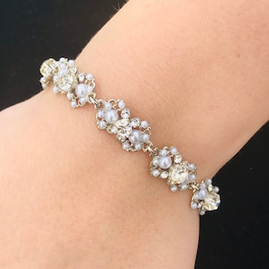 Hidden Mouse Ears Bridal Bracelet: Rhinestone Pearl Wedding Jewelry
