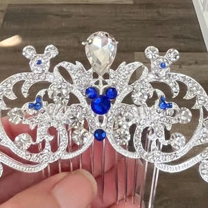 Hochzeit Haarkamm: Versteckte Micky Maus, märchenhafter Schmuck Silver/Sapphire Blue