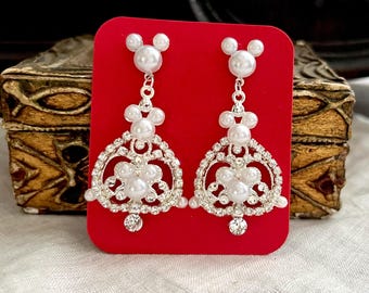 Dangle Drop Rhinestone Hidden Mickey Mouse Ear Jewelry. Disney Fairytale Wedding Accessories. Disney Wedding Jewelry