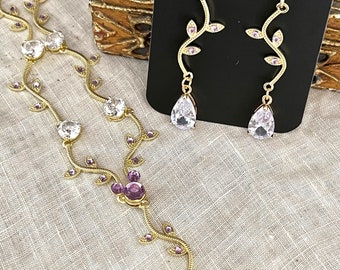 Mickey Mouse Inspired Jewelry Set: Rhinestone Necklace and Earrings