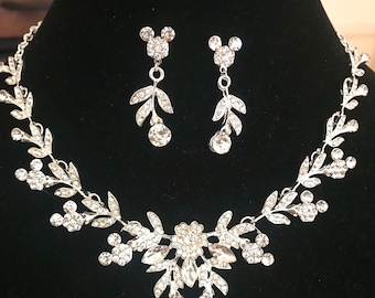 Mickey Ever After Jewelry Set, Adjustable Mickey Mouse Necklace, Mickey Earrings, Disney Wedding Set